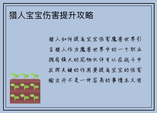 猎人宝宝伤害提升攻略